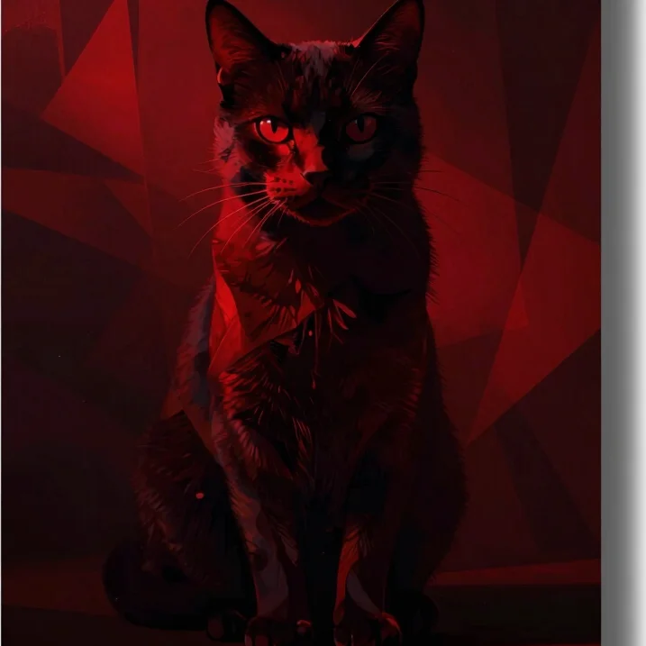 AI-generated art, abstract feline form emerging from shadows, geo